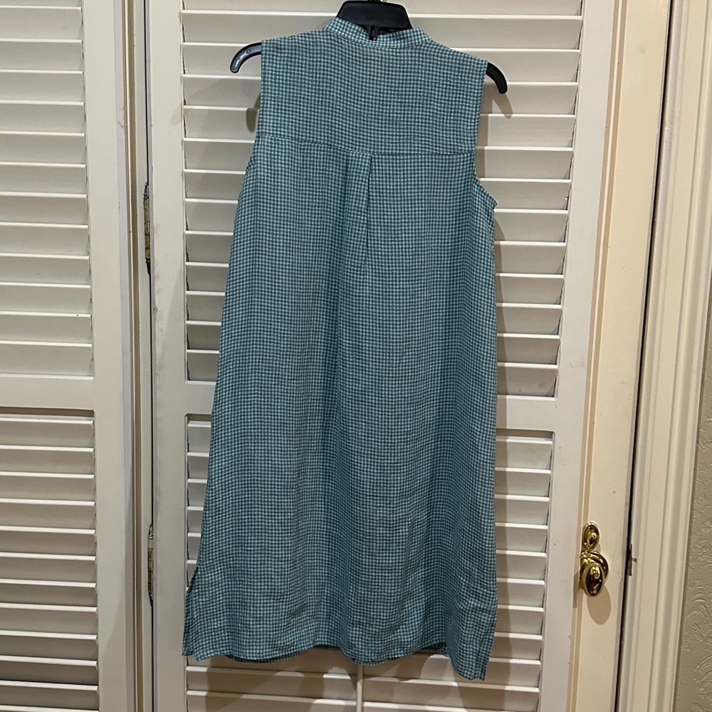Eileen Fisher Sleeveless Button-Front Gingham Midi Dress in Teal Blue. Size xs - Picture 2 of 7